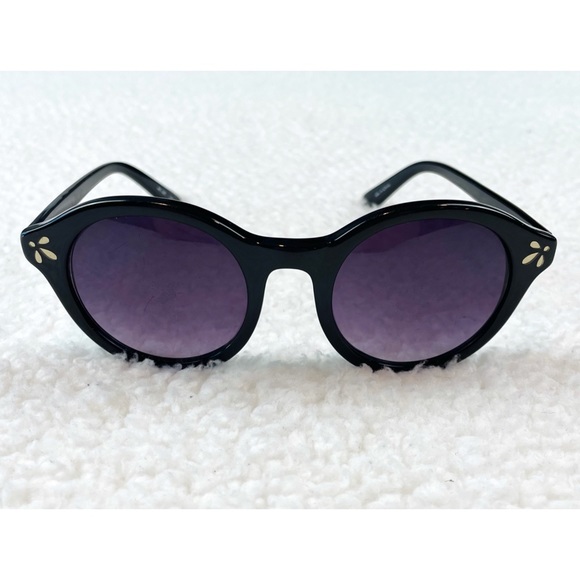 (VTG) Floral Embellished Retro Black Circle Frame Sunglasses - Picture 1 of 13